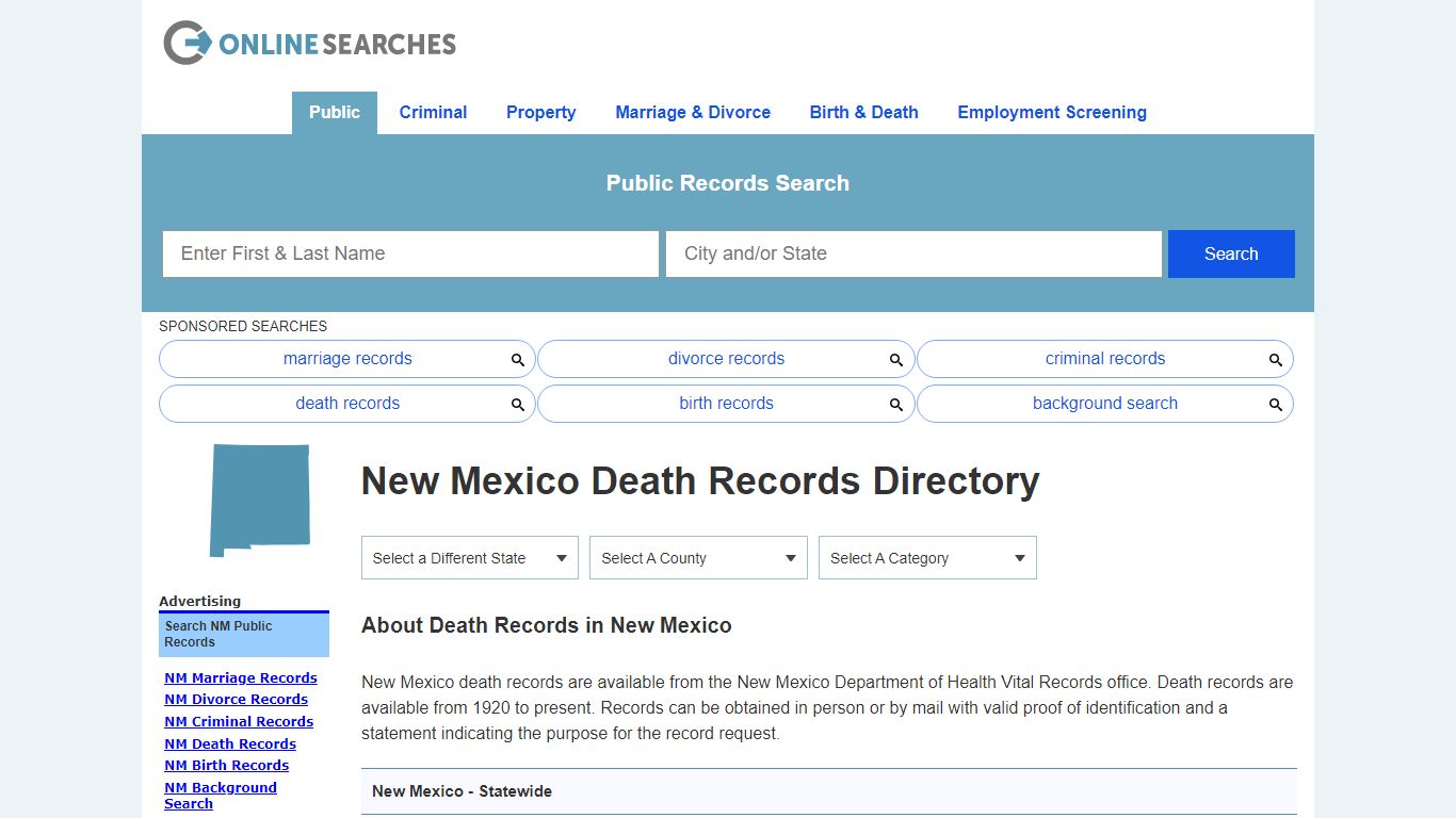 New Mexico Death Records Search Directory - OnlineSearches.com