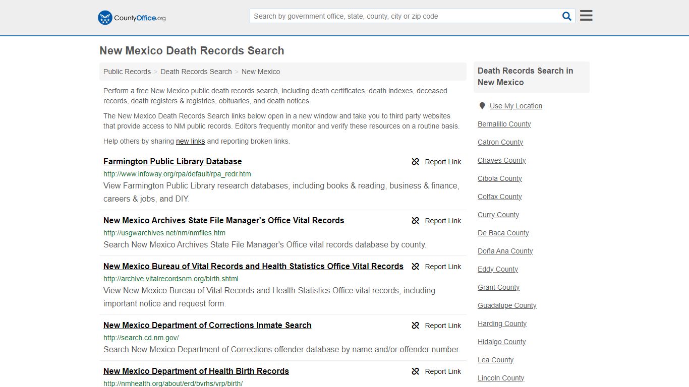 New Mexico Death Records Search - County Office
