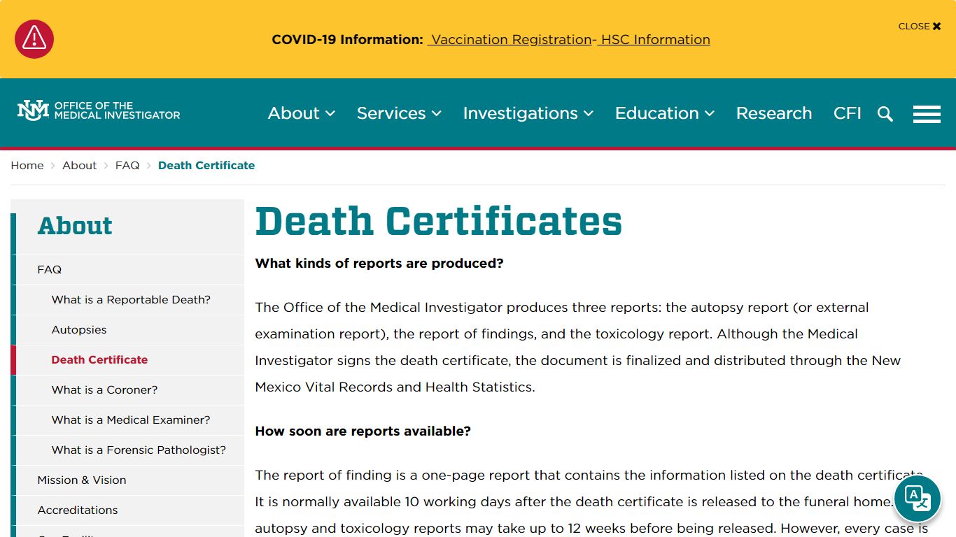 Death Certificate - University of New Mexico